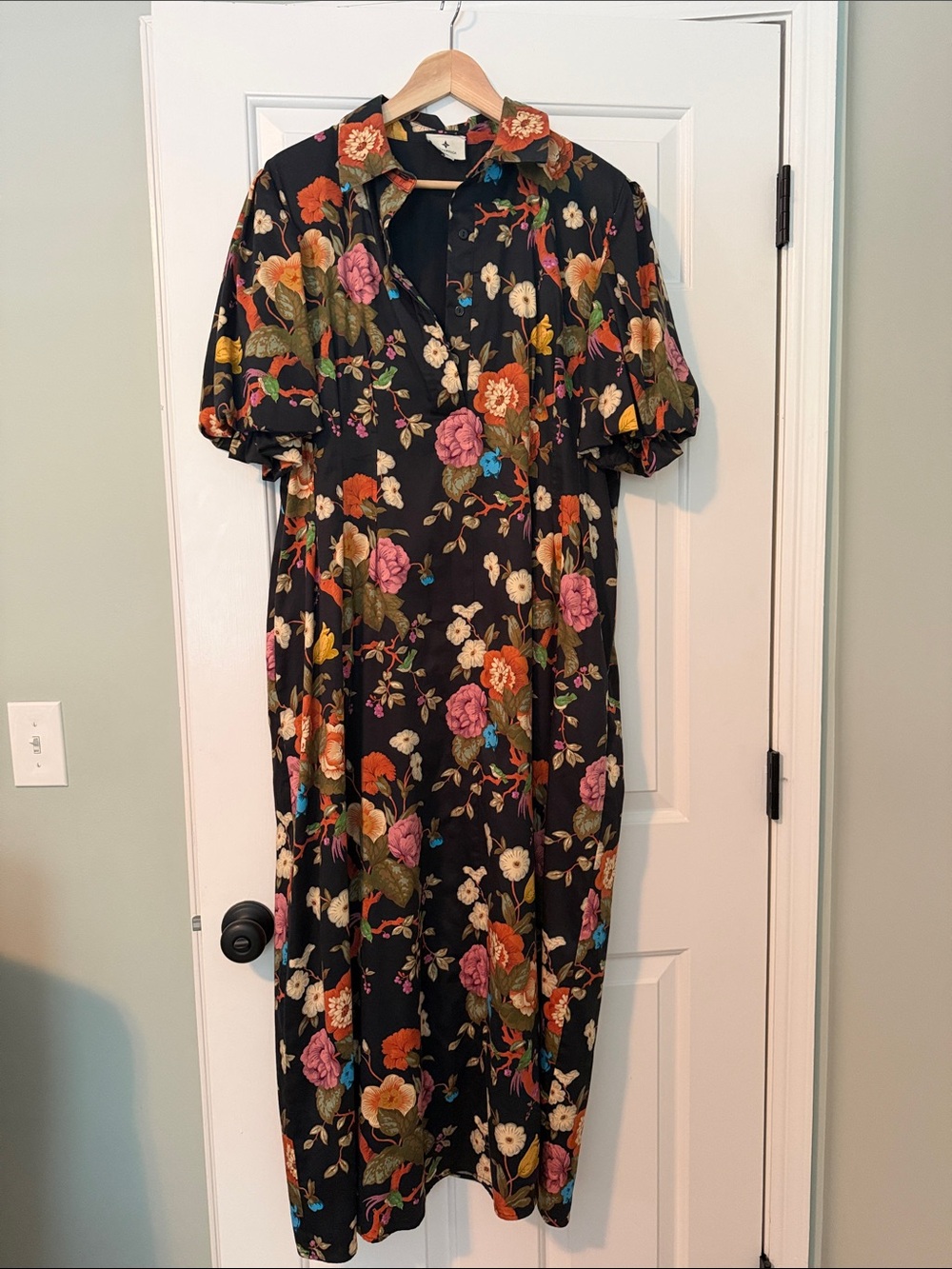 Tuckernuck Baroque Floral Delaney Midi Shirt Dress with Puff Sleeves